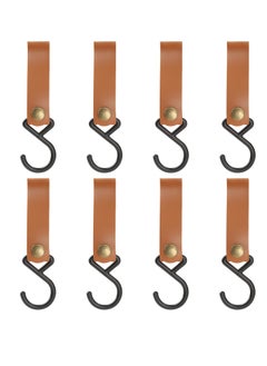 8 Pcs Leather S Hooks Leather Hook, S Shaped Hooks Coat Hook Leather Hooks Leather s Hooks Brown s Hooks Kitchen Hooks for Outdoor Picnic Hanging Pots Pans Utensils