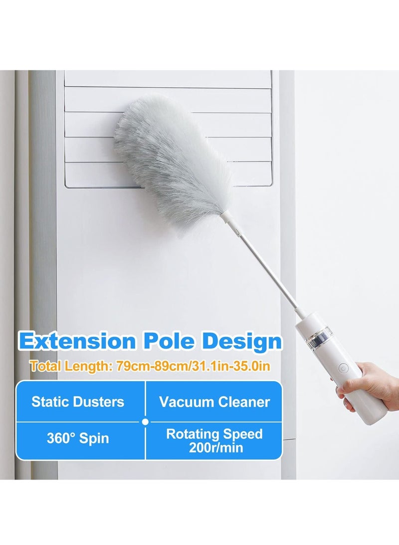 SYOSI Electric Spin Feather Duster 360° Spin 3 in 1 Cleaning Brush Vacuum Cleaner 2 gears USB-Rechargeable Stretchable Washable Multifunction Electric Duster Microfiber Dustingm White - Image 4