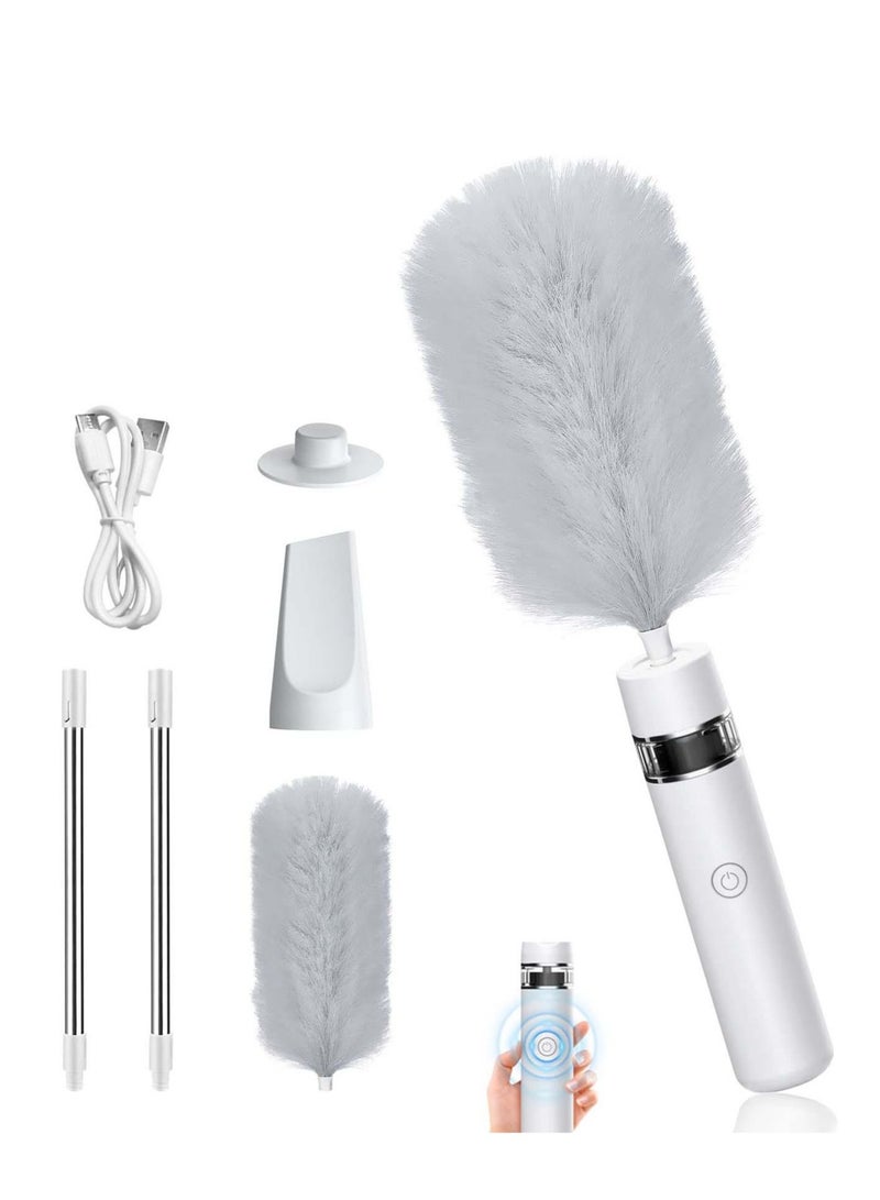 SYOSI Electric Spin Feather Duster 360° Spin 3 in 1 Cleaning Brush Vacuum Cleaner 2 gears USB-Rechargeable Stretchable Washable Multifunction Electric Duster Microfiber Dustingm White - Image 1