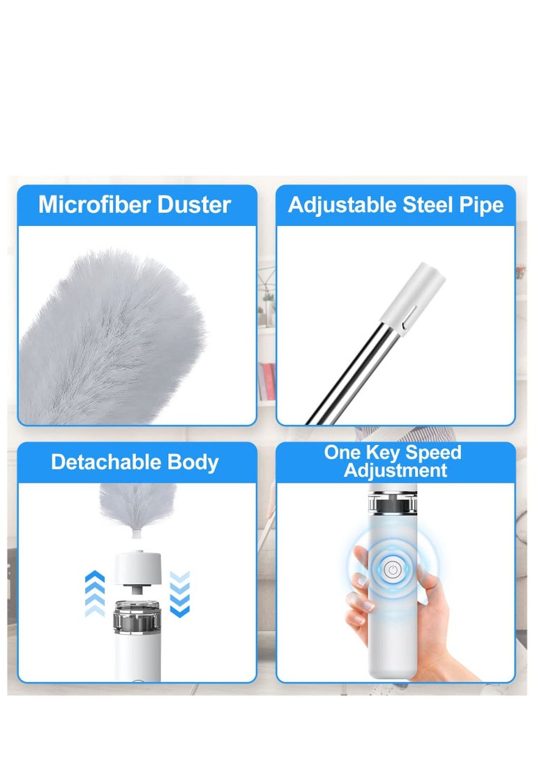 SYOSI Electric Spin Feather Duster 360° Spin 3 in 1 Cleaning Brush Vacuum Cleaner 2 gears USB-Rechargeable Stretchable Washable Multifunction Electric Duster Microfiber Dustingm White - Image 3