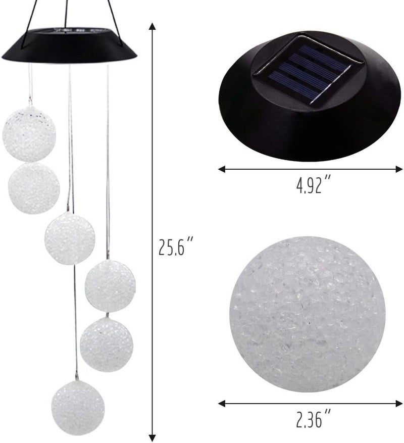 MorTime LED Solar Crystal Ball Wind Chime, 25" Mobile Hanging Wind Chime for Home Garden Decoration, Automatic Light Changing Color - Image 2