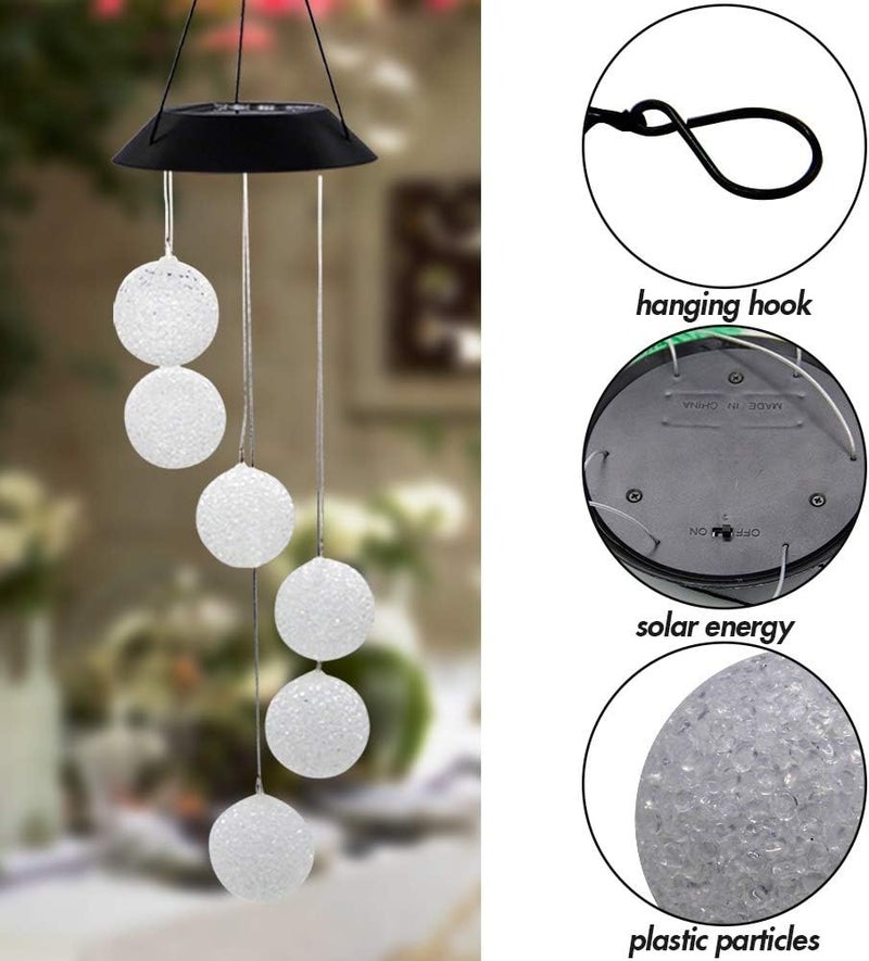 MorTime LED Solar Crystal Ball Wind Chime, 25" Mobile Hanging Wind Chime for Home Garden Decoration, Automatic Light Changing Color - Image 3