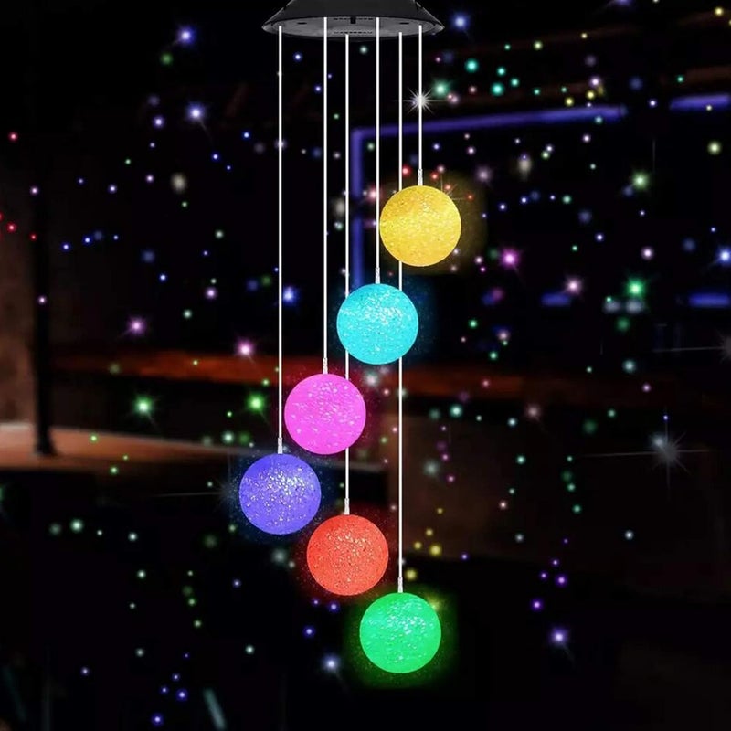 MorTime LED Solar Crystal Ball Wind Chime, 25" Mobile Hanging Wind Chime for Home Garden Decoration, Automatic Light Changing Color - Image 1