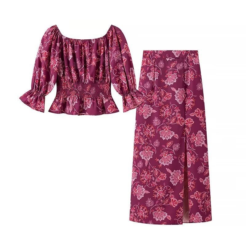 Cross-border foreign trade European and American womens clothing 2024 summer new European and American style ton top overskirt printed suit Picture color