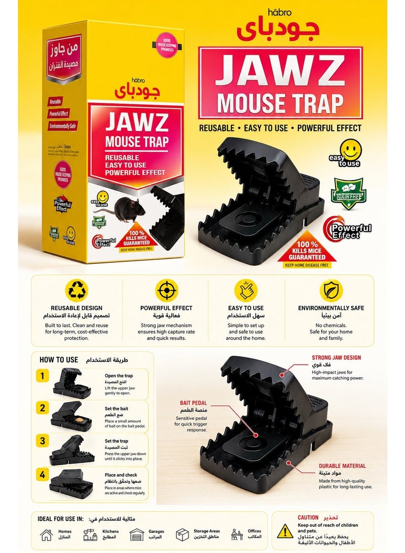 Reusable Jaw Mouse Trap, Powerful Snap Trap with Sensitive Bait Pedal and Strong Grip Teeth, Easy-Set Indoor Mouse Catcher for Home, Kitchen, Garage, Storage Room and Office - Image 2