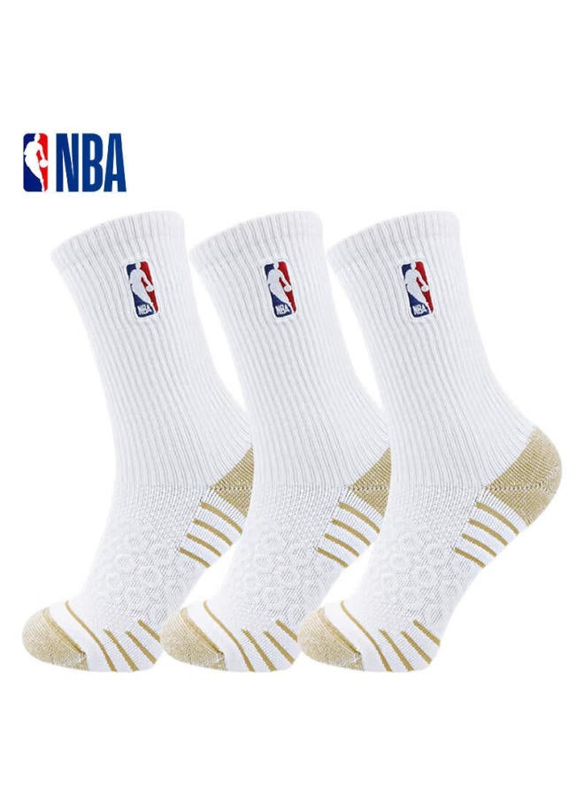 Nba Basketball Socks For Men, High-top Casual Sports Socks, Copper Ion Antibacterial Yarn, Thick Long Tube Cotton Socks With Terry Bottom, 3 Pairs - Image 1
