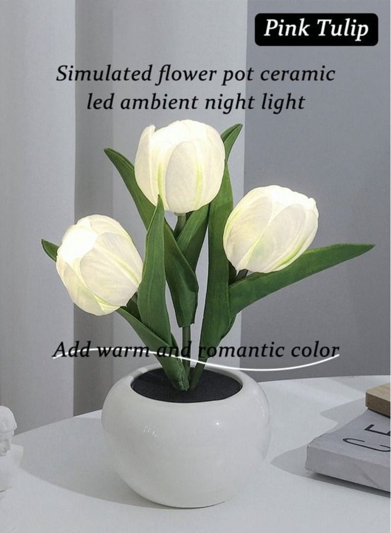 MIXDE LED Night Lamp Tulip Imitation Flower Household Decoration Table Lamp White - Image 1