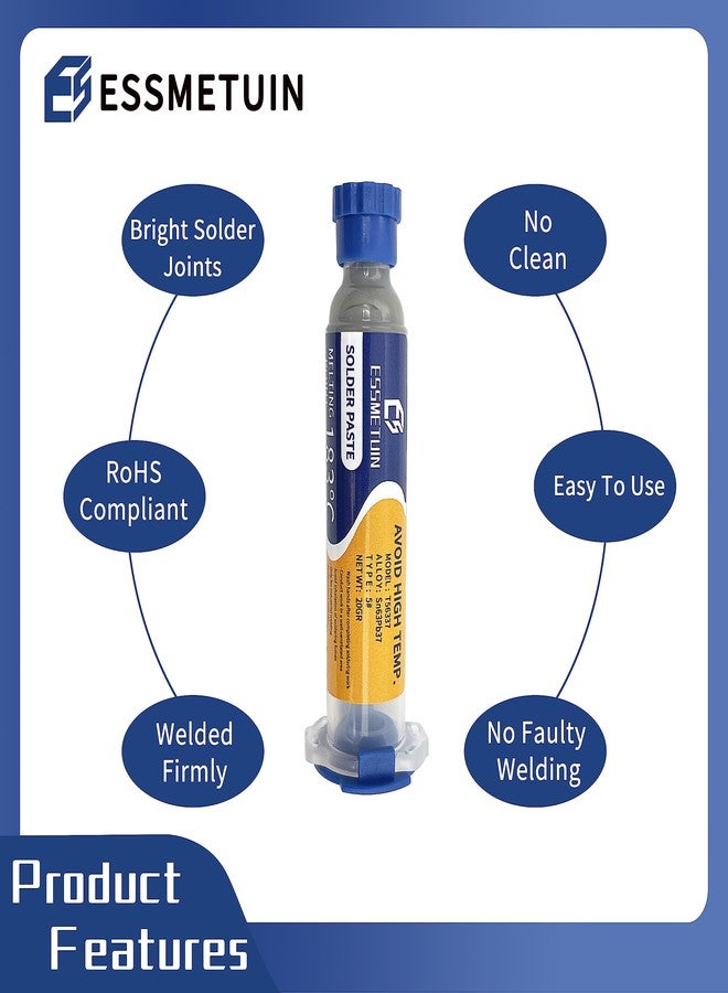 Essmetuin Solder Paste (Sn63/Pb37 30G) & No Clean Soldering Flux(10cc) for Electronic Soldering - Image 2