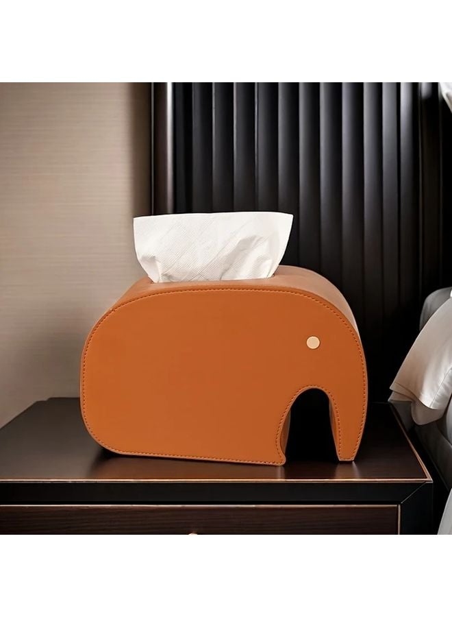 Elephant Tissue Box Brown Premium Leather Texture For Home Office Decor - Image 1