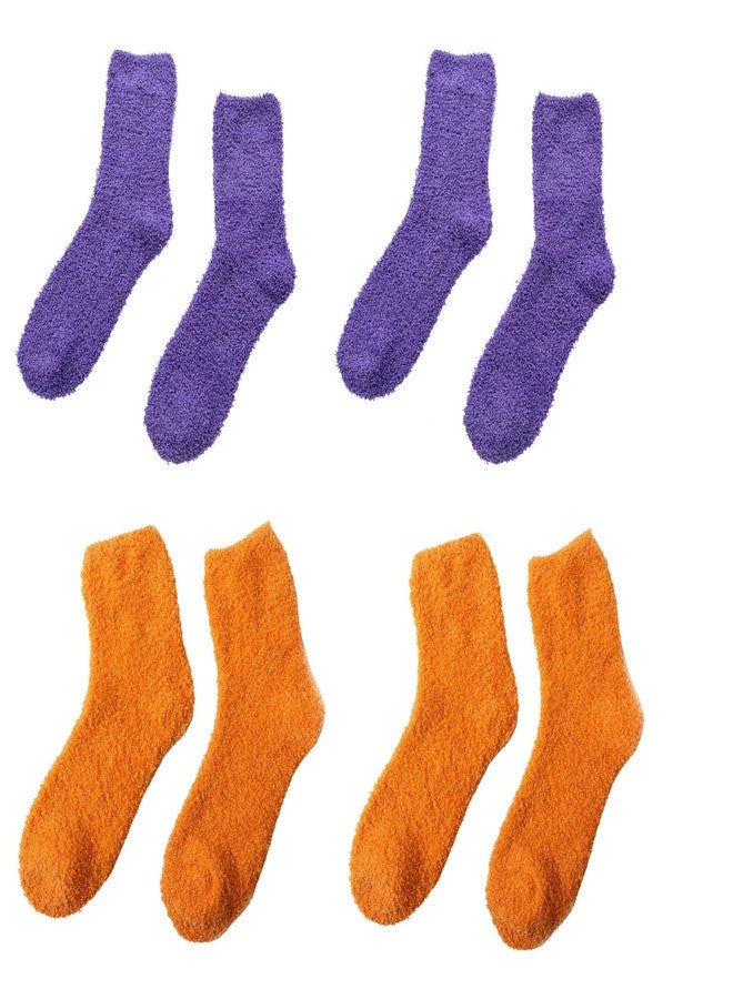 يويران جوارب نسائية من يوييران، 4 أزواج، جوارب شتوية ناعمة ودافئة للنساء (2 بنفسجي + 2 برتقالي) - Image 2