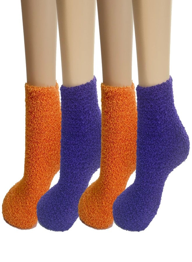 يويران جوارب نسائية من يوييران، 4 أزواج، جوارب شتوية ناعمة ودافئة للنساء (2 بنفسجي + 2 برتقالي) - Image 1