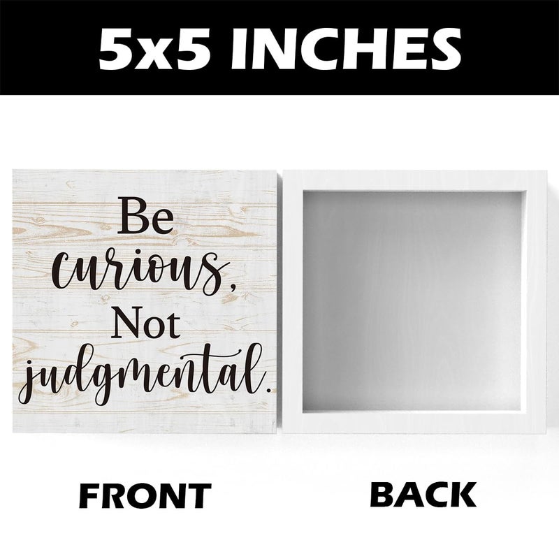 Zopedia Inspirational Desk Decorations Wood Sign Home Office Desk Decor Accessories for Women Coworker Rustic Shelf Cubicle Decor Be Curious Not Judgmental 5 X 5 Inch - Image 2