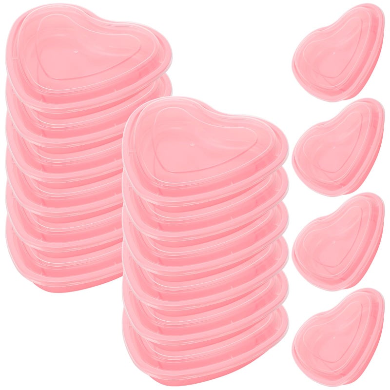 ywmigl 12 Pcs Pink Heart Shaped Food Storage Containers 34 Oz Plastic Seasoning Plates Dessert and Lunch Box Valentine's Day Heart Box with Clear Lid for Valentine Kitchen Restaurant Fruit Vegetable Food - Image 1