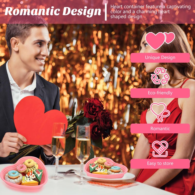 ywmigl 12 Pcs Pink Heart Shaped Food Storage Containers 34 Oz Plastic Seasoning Plates Dessert and Lunch Box Valentine's Day Heart Box with Clear Lid for Valentine Kitchen Restaurant Fruit Vegetable Food - Image 4