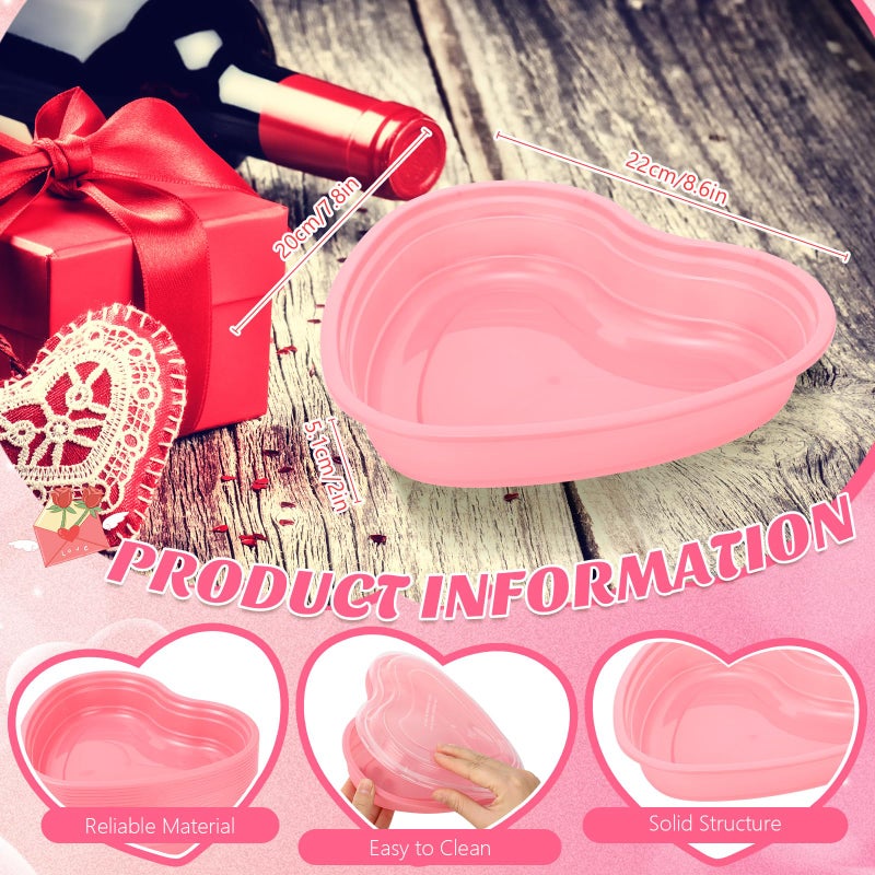 ywmigl 12 Pcs Pink Heart Shaped Food Storage Containers 34 Oz Plastic Seasoning Plates Dessert and Lunch Box Valentine's Day Heart Box with Clear Lid for Valentine Kitchen Restaurant Fruit Vegetable Food - Image 2