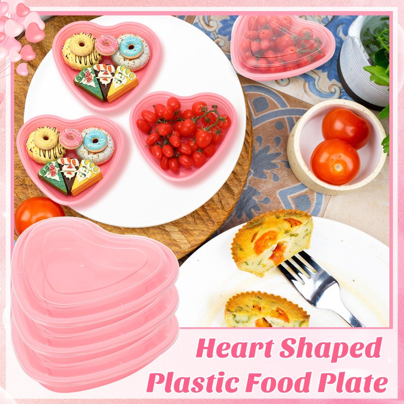 ywmigl 12 Pcs Pink Heart Shaped Food Storage Containers 34 Oz Plastic Seasoning Plates Dessert and Lunch Box Valentine's Day Heart Box with Clear Lid for Valentine Kitchen Restaurant Fruit Vegetable Food - Image 3