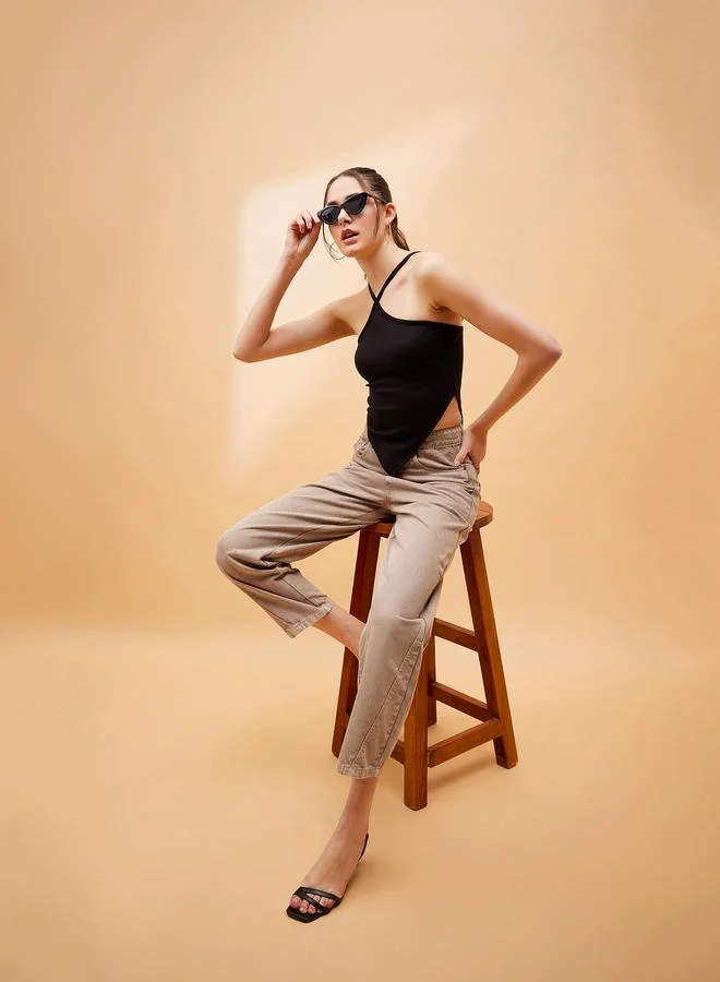 SASSAFRAS High Rise Balloon Fit Jeans with Pockets by Styli