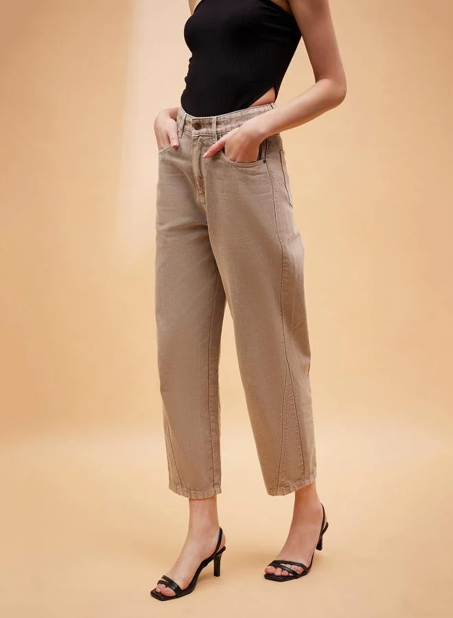 SASSAFRAS High Rise Balloon Fit Jeans with Pockets by Styli