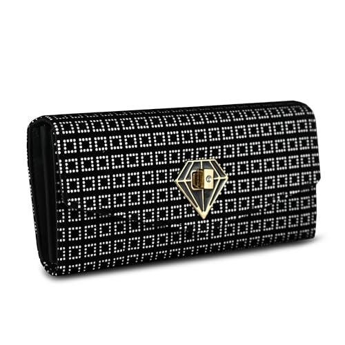 ALSU Women's Wallet Clutch Purse Black & White | 4 Card Pocket| Twist Lock Closure| Phone Pocket (gdu-10bw) - Image 1