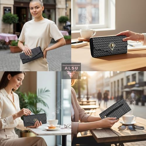 ALSU Women's Wallet Clutch Purse Black & White | 4 Card Pocket| Twist Lock Closure| Phone Pocket (gdu-10bw) - Image 3