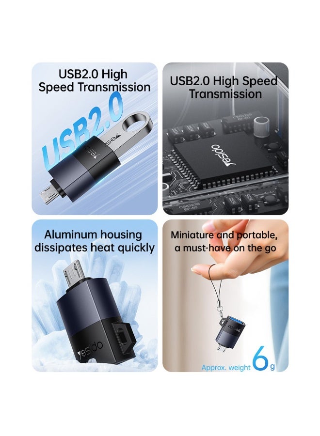 YESIDO GS33 USB Female to Micro USB Male Adapter - 480Mbps OTG Data Transfer - Durable Aluminum Alloy Design - Black - Image 3
