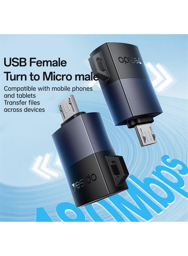 YESIDO GS33 USB Female to Micro USB Male Adapter - 480Mbps OTG Data Transfer - Durable Aluminum Alloy Design - Black - Image 4