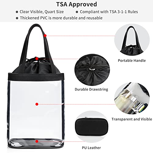 onemoky Clear Toiletry Bag, Travel Toiletry Bag for Women, TSA Approved Claer Bag, Waterproof Clear Makeup Bag Cosmetic Pouch, Transparent Makeup Organizer, Carry on Airport Airline Compliant - Image 4