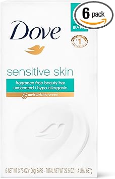 Dove Sensitive Skin Unscented Moisturizing Cream Beauty Bar by Dove 6 Count 4 Oz Each - Image 1