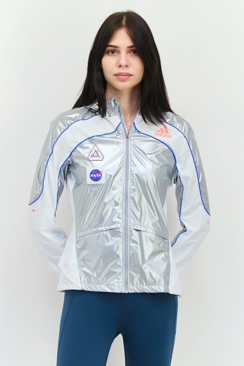 Adidas Women Sportswear Fit Long Sleeve Running Jacket, Silver Combo - Image 1