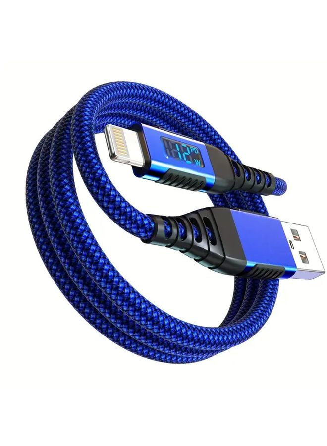 كابل شحن سريع منUSB A إلى Lightning بطول 6.6 قدم، معتمد من MFi، بلون أزرق، مع شاشة عرض LED - Image 2