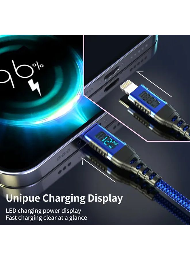 كابل شحن سريع منUSB A إلى Lightning بطول 6.6 قدم، معتمد من MFi، بلون أزرق، مع شاشة عرض LED - Image 5