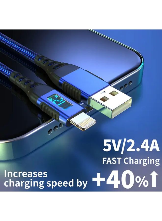 كابل شحن سريع منUSB A إلى Lightning بطول 6.6 قدم، معتمد من MFi، بلون أزرق، مع شاشة عرض LED - Image 4