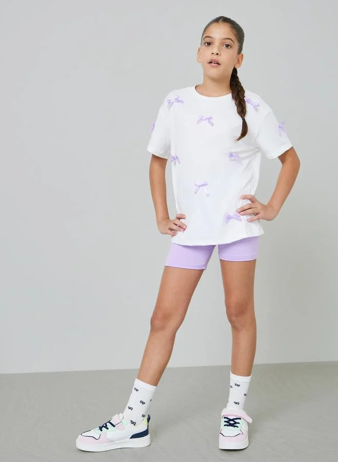 Styli Teens Ribbon Detail Oversized T-Shirt And Cycling Shorts Set