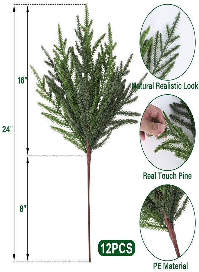 Cllayees 24" Extra Long Artificial Norfolk Pine Stems - 12 Pack Real Touch Christmas Greenery for DIY Wreaths Vase, Large Mantel Decor, Indoor/Outdoor Holiday Arrangements (Faux Pine Branches) - Image 3