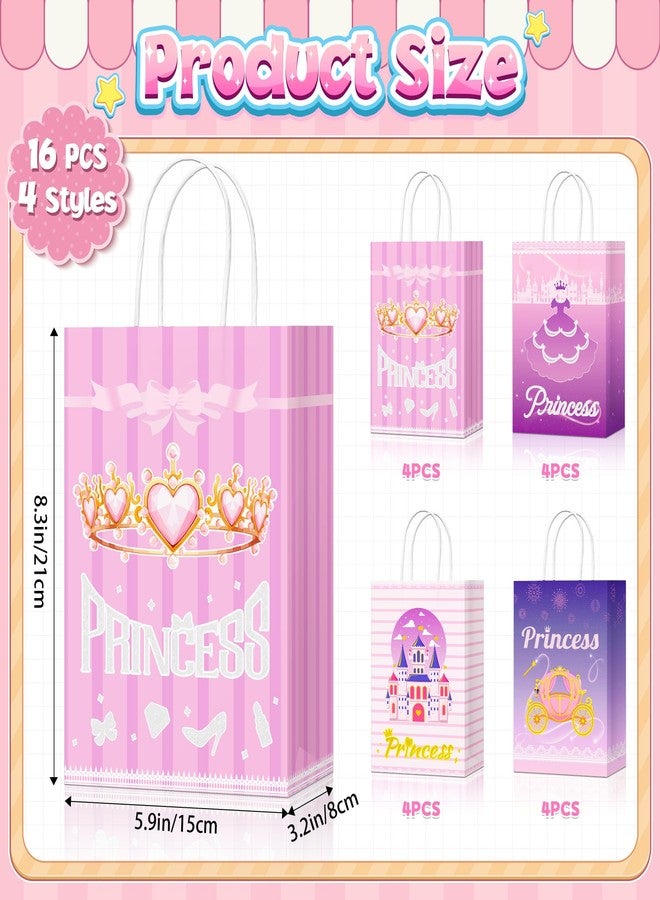 Nuesaurd 16Pcs Princess Goodie Bags, Pink Princess Party Favor Bags with Handles, 4 Styles Paper Thick Bottom Reusable Castle Treat Candy Gift Bags for Party Decorations Birthday Supplies Baby Shower Wedding(16) - Image 2
