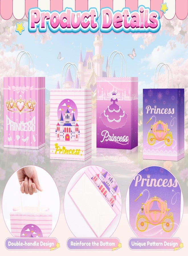 Nuesaurd 16Pcs Princess Goodie Bags, Pink Princess Party Favor Bags with Handles, 4 Styles Paper Thick Bottom Reusable Castle Treat Candy Gift Bags for Party Decorations Birthday Supplies Baby Shower Wedding(16) - Image 3