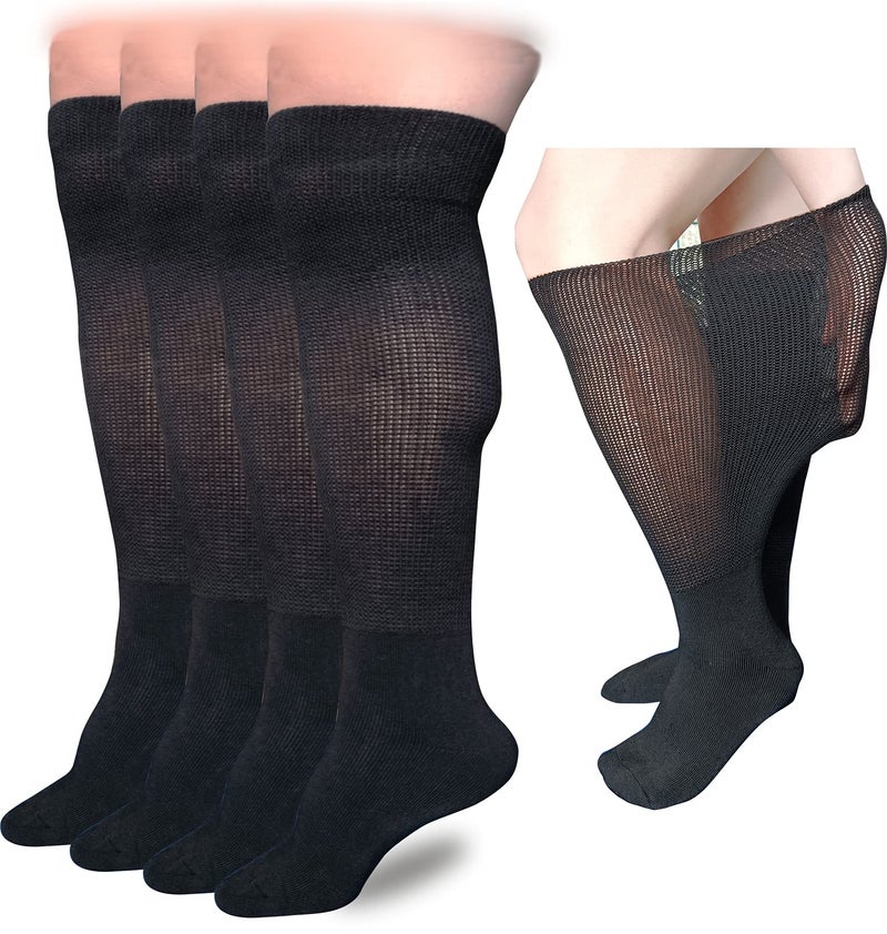 VEIGIKE Extra Wide Lymphedema Bariatric Socks Knee High Replacemen Sock Liner for Air Cam Walkers Brace Orthopedics Cast Boot Men Women, Black-2pairs, One Size - Image 1