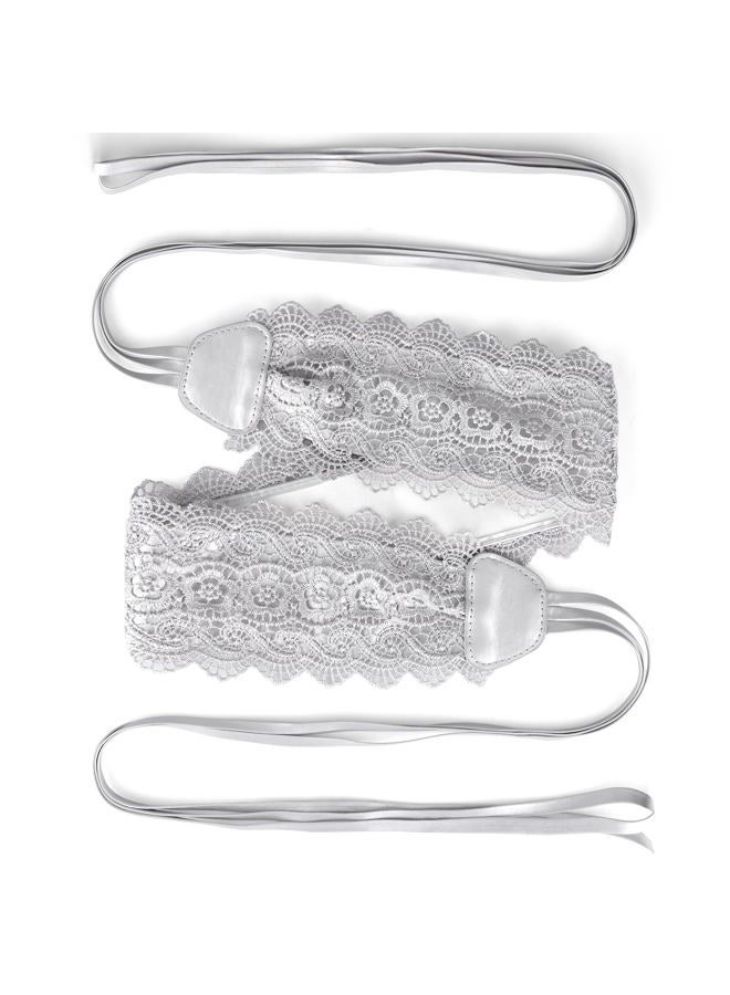 macoking Wide Obi Belts for Women Thick Faux Leather Corset with Lace Up Wrap Style, Lacy Silver, Waist 25"-30" - Image 4