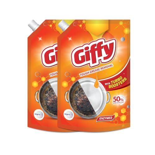 Giffy Liquid Dishwash Gel 900ml (Pack of 2) | Enzymes | 50% More Effective | Tough Grease Removal Expert | Turbo Boosters | Mild fragrance | Removes Tough Malodour | Hand-Safe - Image 1