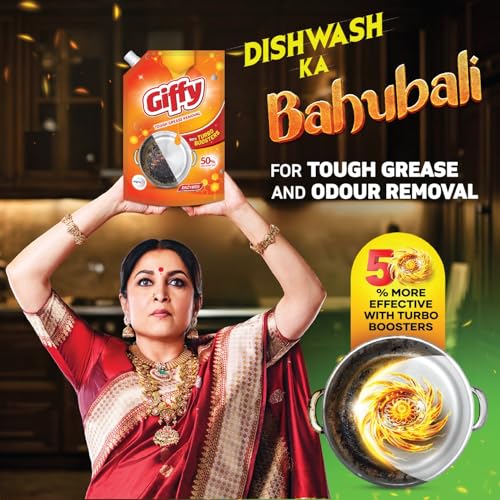 Giffy Liquid Dishwash Gel 900ml (Pack of 2) | Enzymes | 50% More Effective | Tough Grease Removal Expert | Turbo Boosters | Mild fragrance | Removes Tough Malodour | Hand-Safe - Image 5