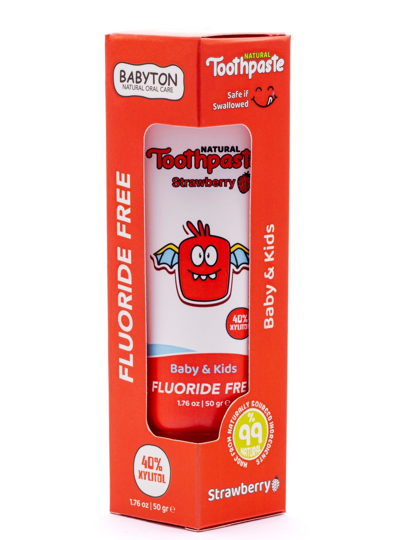 Babyton Natural Toothpaste Strawberry– Fluoride-Free Gel | Safe if Swallowed For Babies 6 Months+ - Image 3