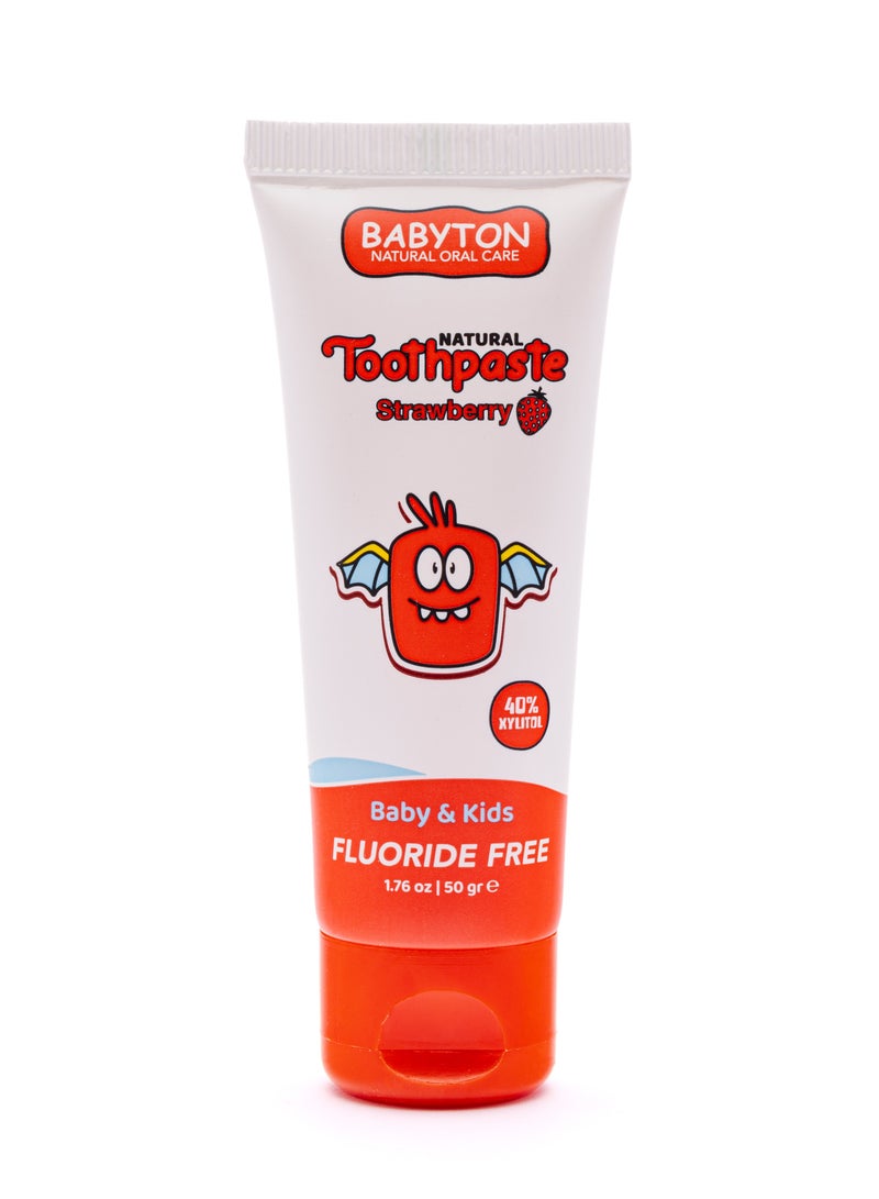 Babyton Natural Toothpaste Strawberry– Fluoride-Free Gel | Safe if Swallowed For Babies 6 Months+ - Image 1