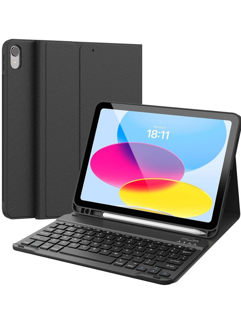 TIGER Keyboard Case for iPad 10th Generation 10.9-inch 2022 – Detachable Bluetooth Keyboard, Stand Folio Cover with Pencil Holder, Rechargeable Keyboard for New iPad 10th Gen (Black) - Image 1