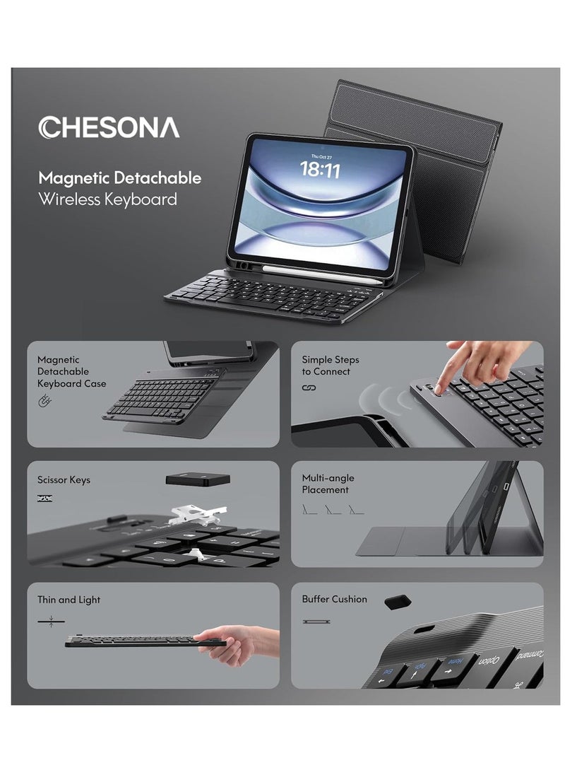 TIGER Keyboard Case for iPad 10th Generation 10.9-inch 2022 – Detachable Bluetooth Keyboard, Stand Folio Cover with Pencil Holder, Rechargeable Keyboard for New iPad 10th Gen (Black) - Image 3