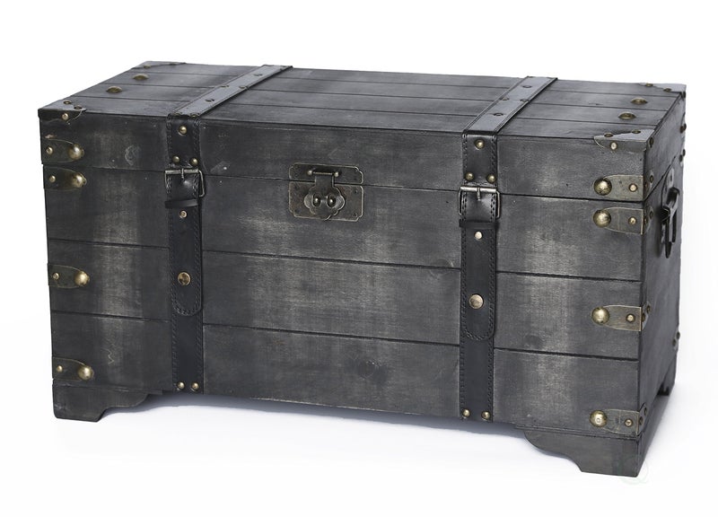 vintiquewise Vintiquewise Distressed Black Medium Wooden Storage Trunk