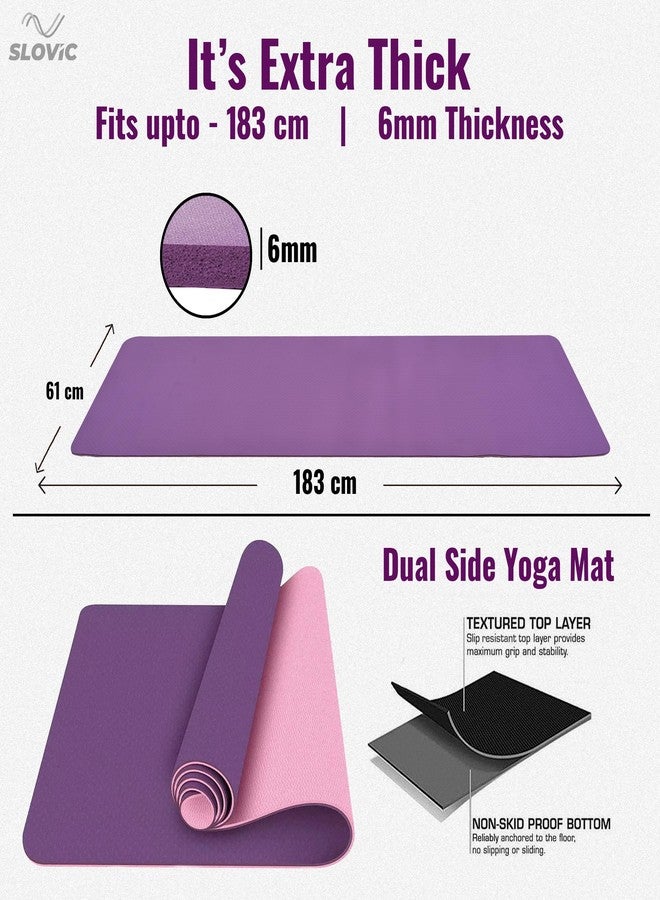 SLOVIC Yoga Mat For Women| Exercise Mat For Home | Yoga Mat For Men || Anti Slip || Workout Mat For Kids | Gym Mats For Indoor Excercise | Pvc Free Yoga Mat 6Mm Thick | Purple & Pink - Image 4