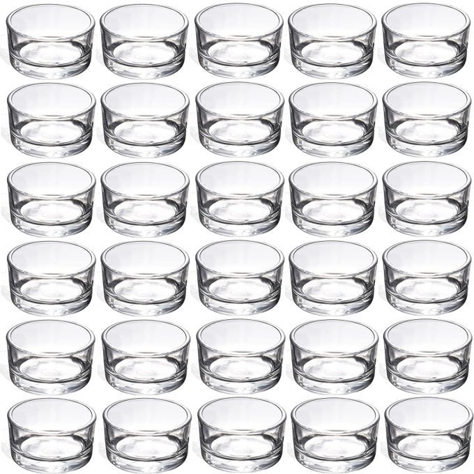 30 PCS SMALL CLEAR GLASS TEALIGHT CANDLE HOLDERSTEALIGHT HOLDERS BULK USE FOR WEDDINGS PARTIES DINNERFOR 15 TEALIGHT AS WELL AS CANDLE MOULD