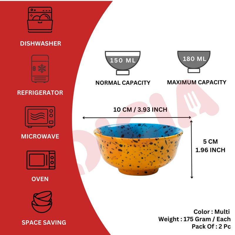 Oicia Hand Painted Ceramic Cereal Bowls Set Ceramic Bowls for Soup Salad Dessert Oatmeal and Breakfast Dishwasher Microwave Safe 150 Ml 10 CM Dinner Bowls for Eating Multi 2 Pc - Image 2