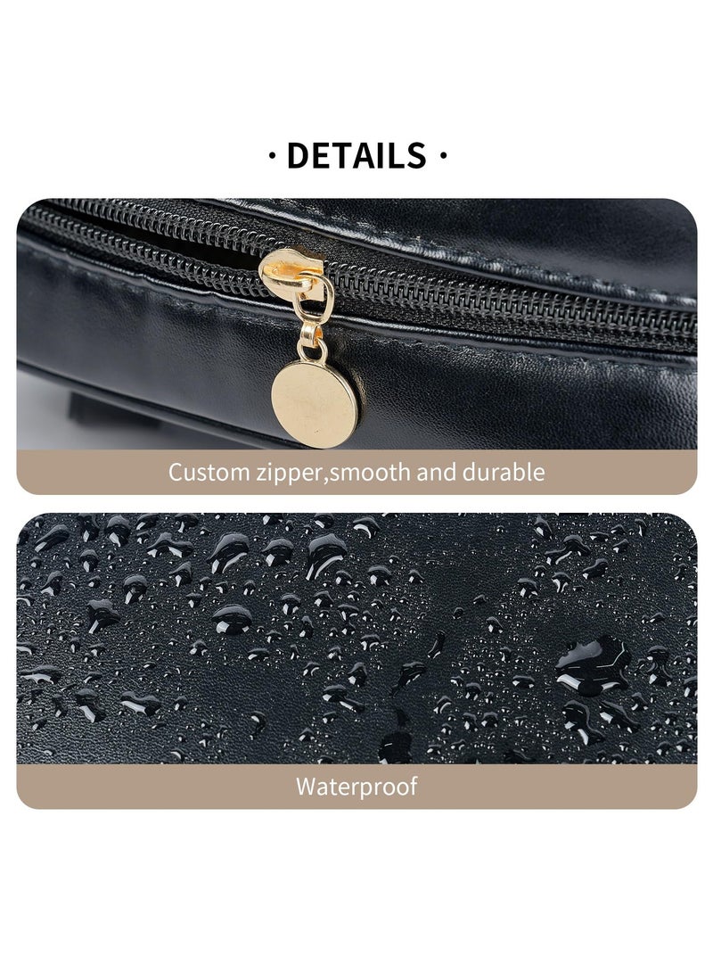 Excefore Portable Small Travel Makeup Bag, Waterproof Toiletry Bag with Divider and Handle, Leather  Cosmetic Bag for Toiletries Accessories Brushes, Cute Makeup Organize, Black - Image 4