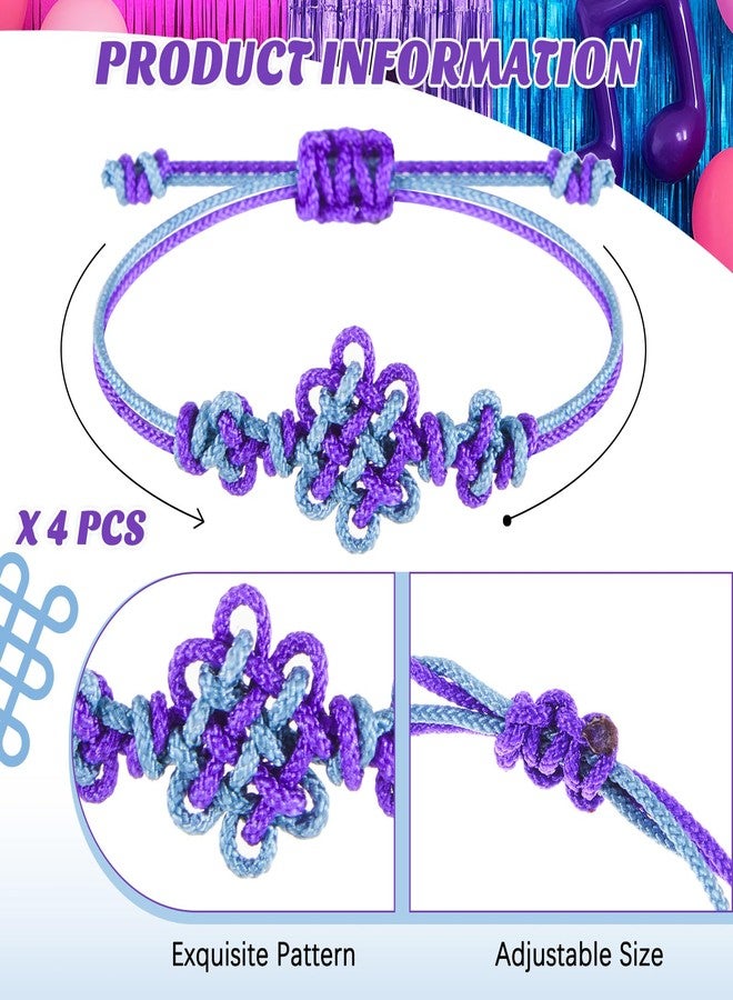 تونديامو مجموعة تونديمو من 4 قطع من أساور العقدة الكورية التقليدية المصنوعة يدويًا، أساور صداقة متطابقة قابلة للتعديل، مثالية لمحبي الموضة، إكسسوارات وهدايا للأزواج والأصدقاء المقربين (بنفسجي) - Image 2